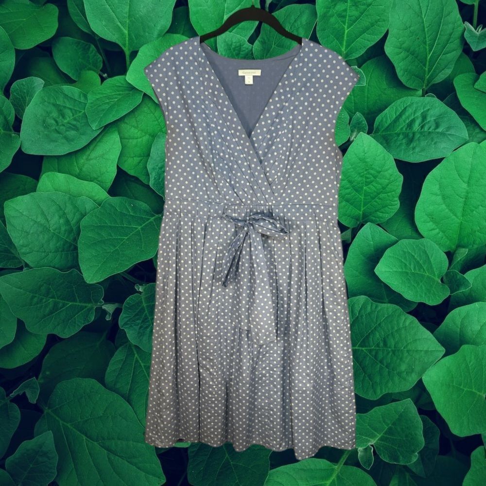 Polka Dot Wrap-Front Sleeveless Dress - Gray